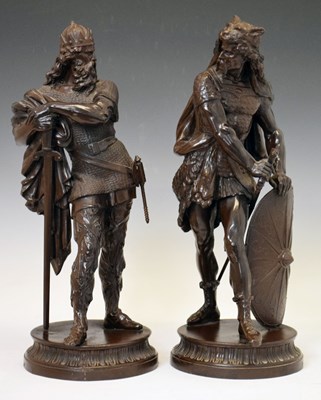 Lot 328 - Large pair of bronzed spelter figures of warriors