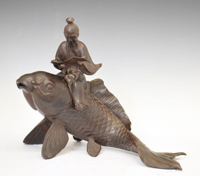 Lot 479 - Large Japanese 'Kinko and carp' koro or incense burner