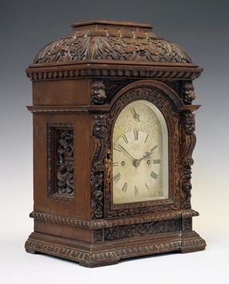 Lot 642 - Victorian carved oak twin fusee bracket clock by Dent