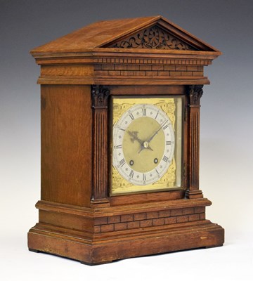 Lot 644 - Winterhalder & Hofmeier - German oak 'brickwork' bracket clock