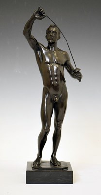 Lot 326 - Oscar Bodin, (1868-1940) - Bronze figure of a naked male fencer