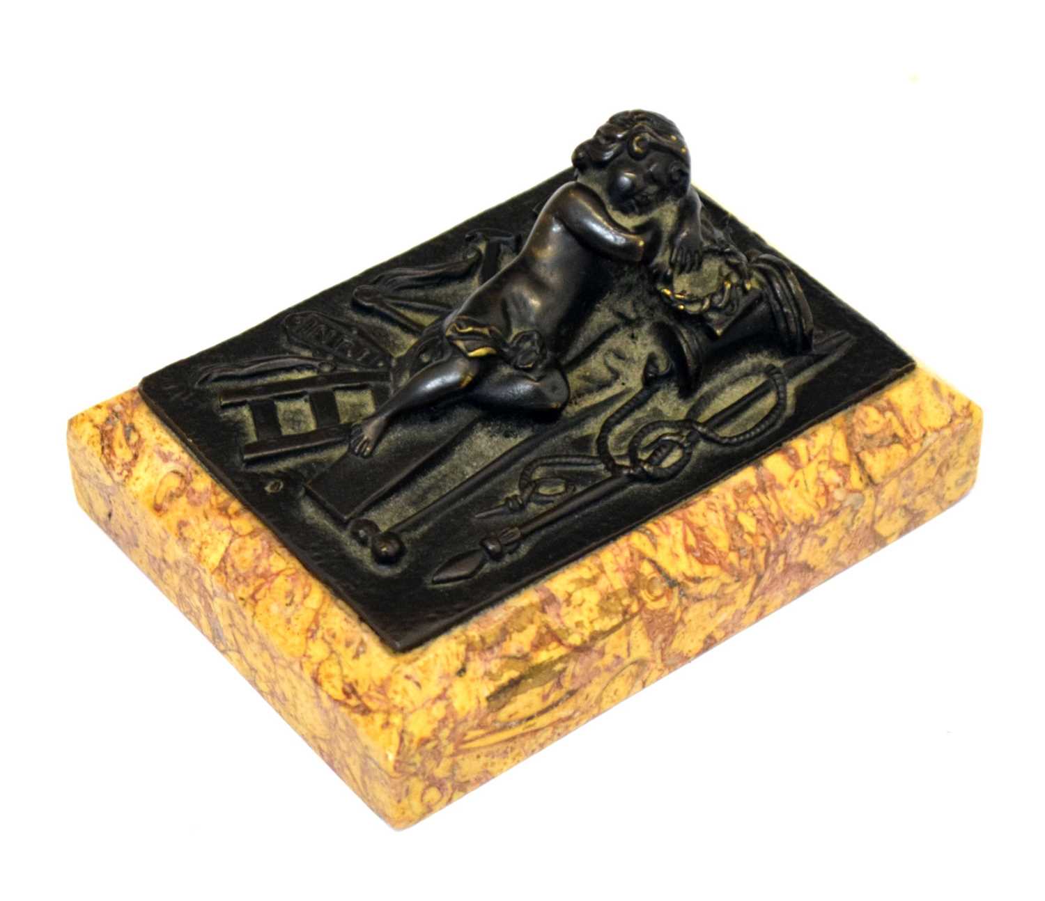 Lot 303 - Bronze and marble paperweight