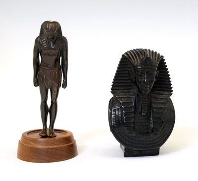 Lot 224 - Reproduction Egyptian resin Pharaoh bust and bronzed Pharaoh figure