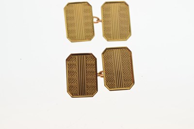 Lot 93 - Pair 9ct gold engine turned engraved cufflinks