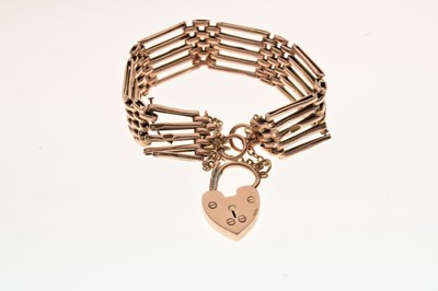 Lot 78 - 9ct gold gate-link bracelet with padlock