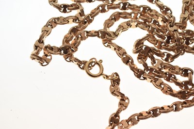 Lot 70 - 9ct yellow metal Mariner link long chain, 50.5g