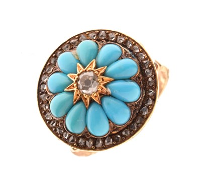Lot 14 - Diamond and turquoise Victorian cluster ring