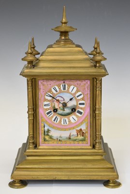 Lot 649 - Late 19th Century French brass and porcelain mantel clock