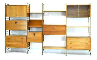 Lot 676 - Three bay teak Ladderax shelving