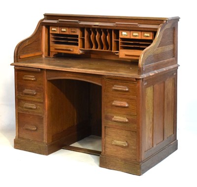 Lot 469 - Oak roll top desk