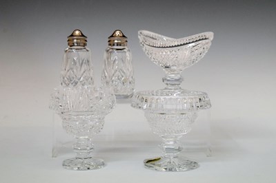 Lot 316 - Waterford - Three miniature pedestal bowls and a pair of pepper pots (5)