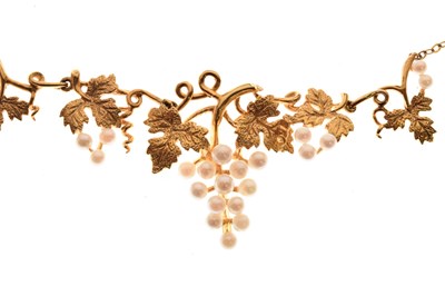 Lot 37 - Suite of 9ct gold and cultured pearl fruiting vine jewellery