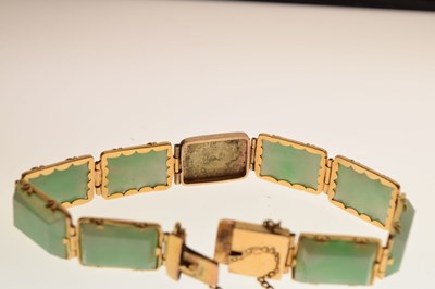Lot 85 - Jade and yellow metal panel bracelet