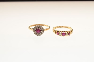 Lot 19 - Victorian 18ct gold, ruby and diamond five stone ring