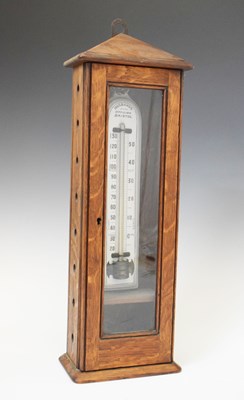 Lot 533 - Oak cased Husbands Opticians Bristol thermometer