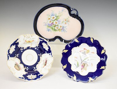 Lot 355 - Three various porcelain plates, painted with shells, butterflies etc