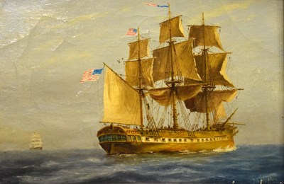 Lot 522 - Compton - Oil on Canvas - titled to verso '50-Gun Frigate 'Chesapeke' 1812'