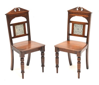 Lot 596 - Pair of late Victorian tile-back hall chairs