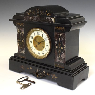 Lot 564 - French black slate and red marble mantel clock