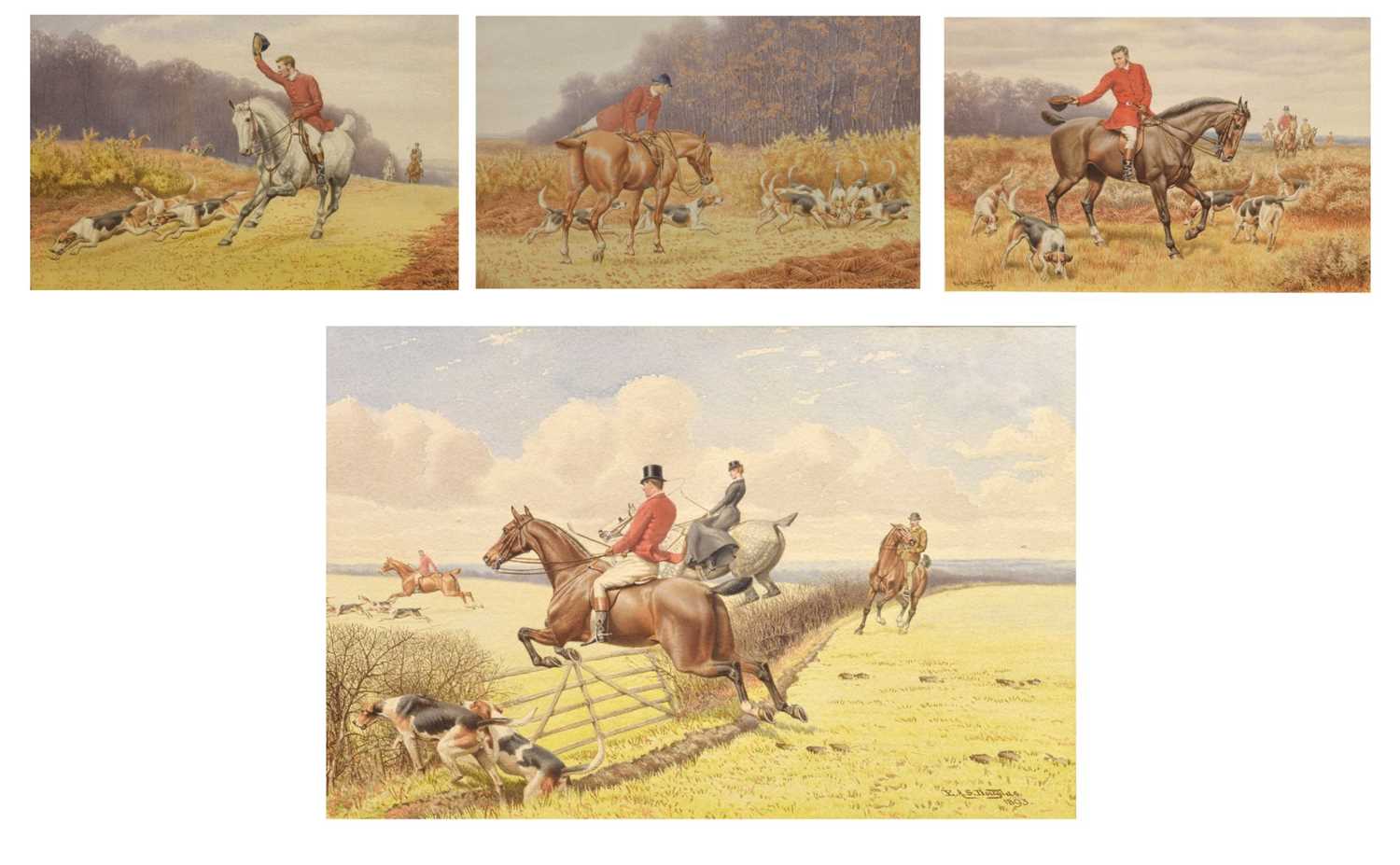 Lot 521 - Edward Algernon Stuart Douglas, (1850-1920) - Group of four hunting related watercolours