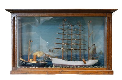 Lot 378 - 20th Century oak and glazed cased diorama of ships