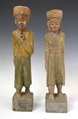 Lot 413 - Two Chinese carved wooden figures