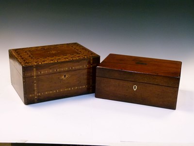 Lot 203 - Victorian walnut and marquetry workbox, together with another mahogany workbox