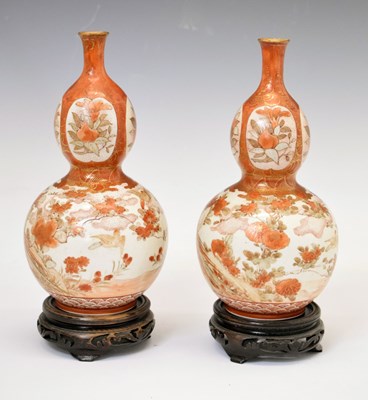 Lot 434 - Pair of Japanese Kutani gourd vases