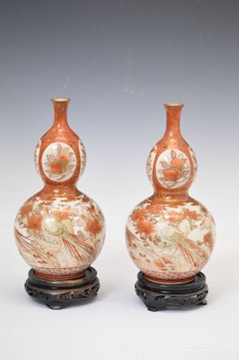 Lot 434 - Pair of Japanese Kutani gourd vases