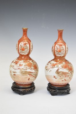 Lot 434 - Pair of Japanese Kutani gourd vases