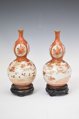 Lot 434 - Pair of Japanese Kutani gourd vases