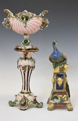 Lot 376 - Majolica peacock vase