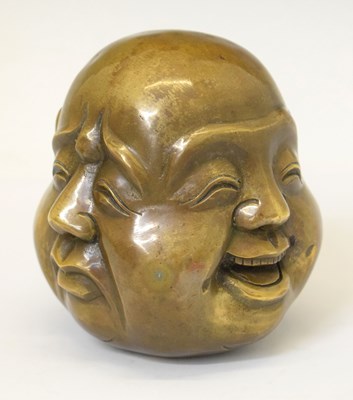 Lot 442 - Japanese bronze bust/ paperweight depicting the four faces of Buddha