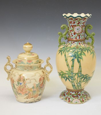 Lot 439 - Japanese Satsuma jar and cover and pedestal vase