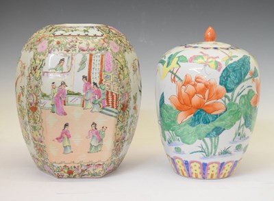 Lot 405 - Chinese Famille Rose hexagonal vessel and ovoid jar and cover