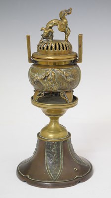 Lot 451 - Japanese mixed metal koro on stand