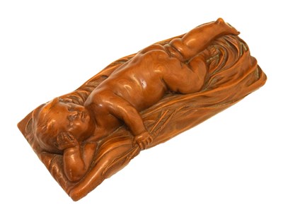 Lot 296 - After Francois Duquesnoy, (Flemish, 1597-1643) - Carved boxwood sleeping Cupid