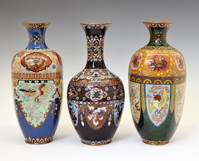 Lot 490 - Three large cloisonné vases