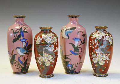 Lot 447 - Two pairs of Japanese cloisonné vases