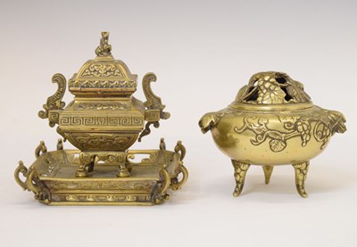 Lot 443 - Japanese bronze koro, together with a French orientalist inkwell