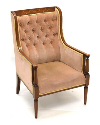 Lot 572 - Edwardian inlaid deep-buttoned armchair