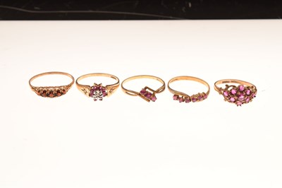 Lot 27 - Five 9ct gold gem-set dress rings