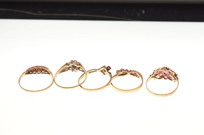 Lot 27 - Five 9ct gold gem-set dress rings