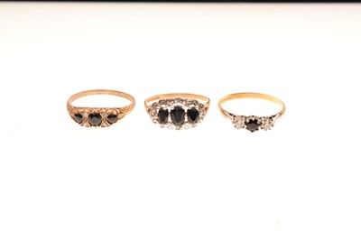 Lot 18 - Three 9ct gold gem-set dress rings