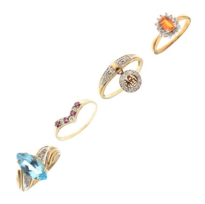 Lot 17 - Four 9ct gold and gem-set dress rings