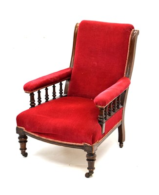 Lot 593 - Late Victorian Salon Chair with wine velvet upholstery