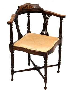 Lot 594 - Edwardian inlaid corner chair