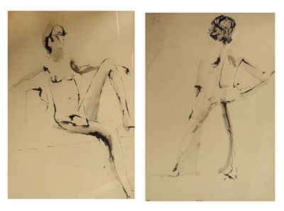 Lot 491 - Barbara Lewis - Pair of Pencil and Ink Nude Studies - 'American Girl I' and 'American Girl II'