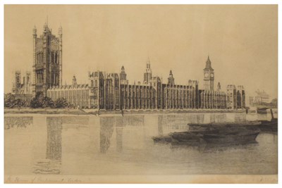 Lot 479 - After Marcel Schuette - signed etching - 'Palace of Westminster,' and 'Ypes'