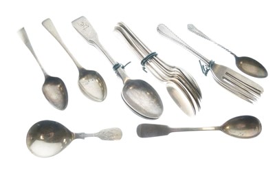Lot 146 - Quantity of silver teaspoons, cake forks, caddy spoons, etc